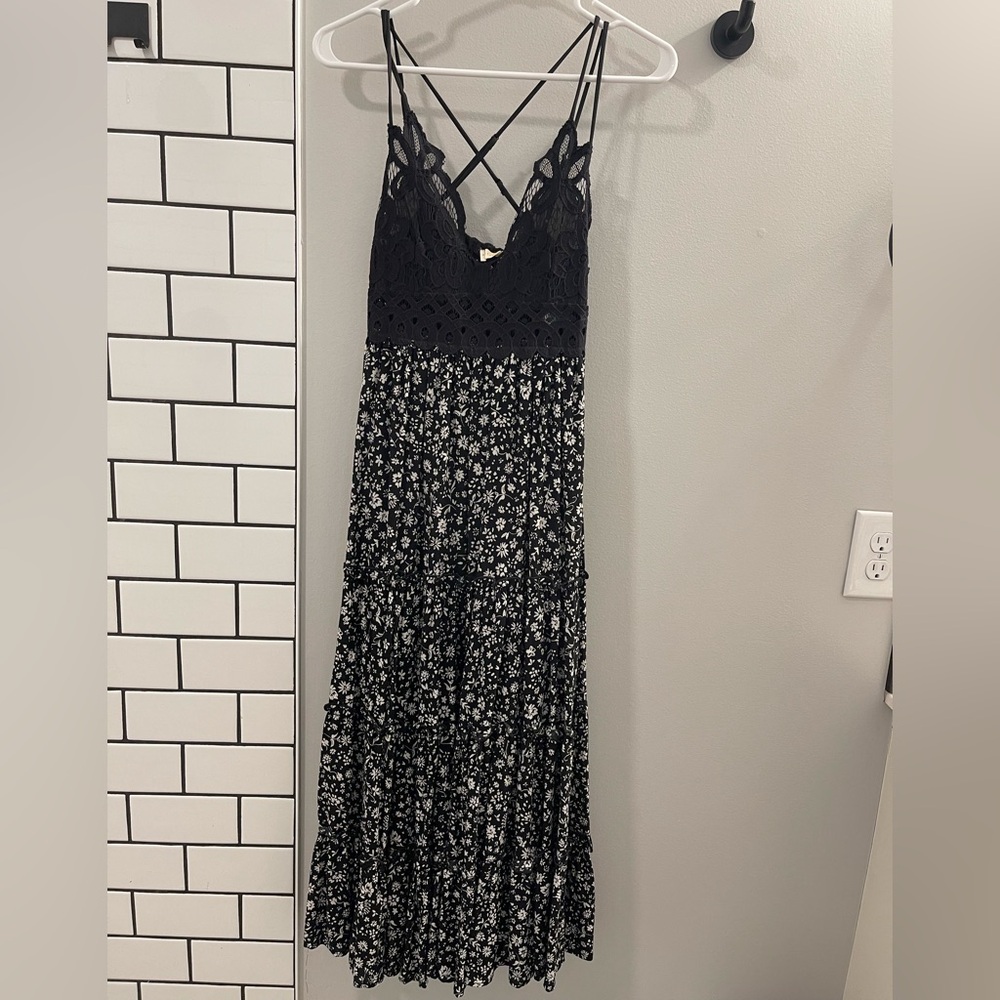Boutique Black and White Lace Maxi Dress
